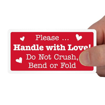 SmartSign Please Handle with Love Stickers - 2 x 4 inch, 100 / Roll, Do Not Bend Crush Or Fold Shipping Label, Semi-Gloss Paper, Permanent Adhesive, White on Red, Made in USA - color: Do Not Bend Crush Or Fold