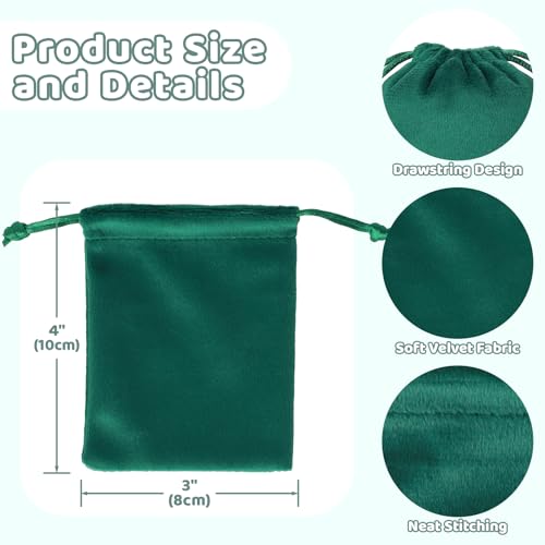 Tapleap 12Pcs Small Jewelry Bags, 3x4” Green Velvet Drawstring Coin Pouch - color: Green, size: 3x4in