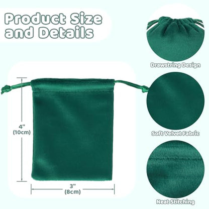 Tapleap 12Pcs Small Jewelry Bags, 3x4” Green Velvet Drawstring Coin Pouch - color: Green, size: 3x4in