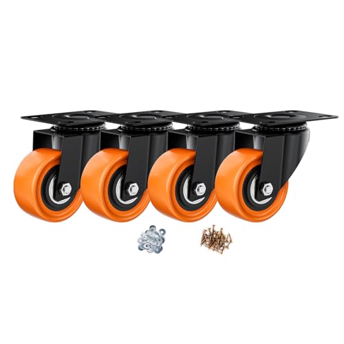 2" Swivel Plate Casters Set of 4 Heavy Duty 400 lbs - color: Orange, size: 2 Inch Non-Brake