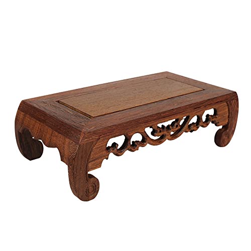 Oriental Furniture Display Stand Wooden Rosewood Carved Base - size: 9.3x4.5x2.8 in