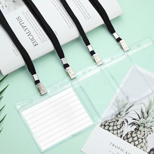 60 Pack Horizontal Badge Holders 4×3 Inches and 60 Pack Black Lanyards