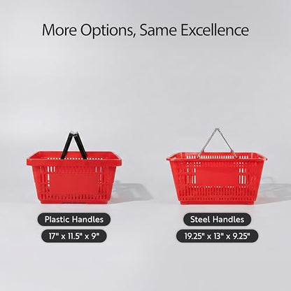 Restaurantware Plastic Shopping Basket, Red, with Steel Handles - style: Steel Handles