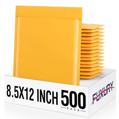 Fuxury Kraft Bubble Mailers 8.5x12 Inch 500 Pack Self Seal Padded Envelopes - color: Yellow, size: 8.5x12" 500PC