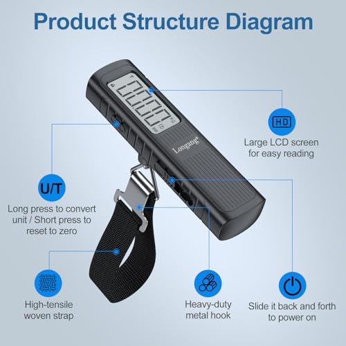 Battery-Free Digital Luggage Scale, 110lbs/50kg Portable Handheld Hanging Scale for Luggages, Suitcases, Backpacks & Bags, Easy Weighing for Travel, No Need Batteries (Black) - color: Black