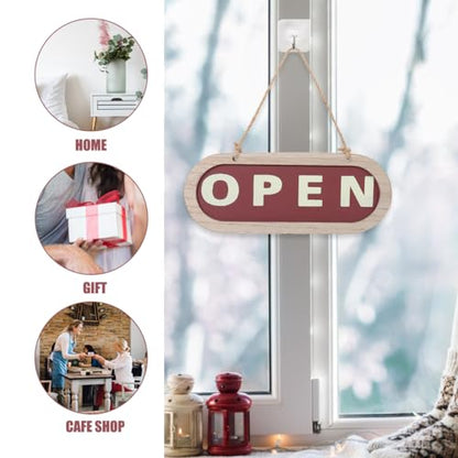 Rustic Wooden Door Sign Double-Sided Open Closed Hanging Plaque