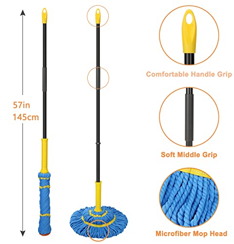KeFanta Self-Wringing Twist Mop with 1 Extra Refill, 57" Long Handle, Blue - color: Blue (1 Handle & 2 Mop Heads)