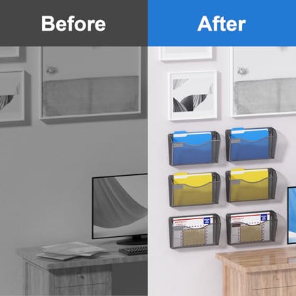 samstar 6 Pack Magnetic File Holder, Mesh Wall File Organizer File Pocket Mail Organizer Paper Folder Holder for Office/Home, No Drilling(Magnetic) - color: Magnetic Black