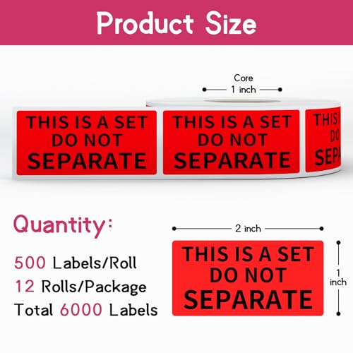 1" x 2" This is a Set Do Not Separate Labels, 12 Rolls, 6000 Labels - size: 1" x 2"