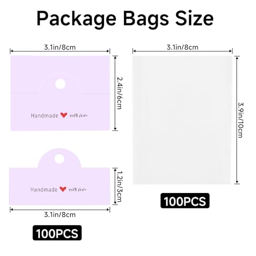 joycraft 100Pcs Purple Packaging for Small Business, Jewelry Package Supplies with Clear Bags, Jewelry Display Bags for Selling, Craft Packaging Set for Bracelets, Key Chains, Earring, Necklace. - color: Purple