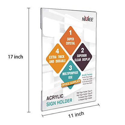 NIUBEE 11x17 Acrylic Sign Holder Wall Mount Clear Frame 6 Pack - size: 11x17"
