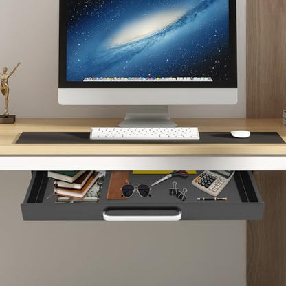 Under Desk Drawer, Mounted Sliding Pull-out Drawer, Pull-out Storage Organizer with Compartment, Pull-out Drawer with Lock, Standing Desk Drawer Attachment, for Store Items, 21.5*10.2*2.1in (Black)