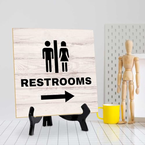 Restrooms Right 5"x 5" Square Table Sign With Acrylic Easel | General Office Notices & Business Table Signs - color: Restrooms Right