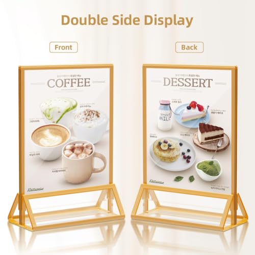 PPH-Sisy 4x6 Acrylic Sign Holders 12 Pack Gold Picture Frames Table Top Sign Holders Flyer Menu Holder, Double-Sided Photo Frames Clear Display Stand for Wedding Party Home Office - color: Gold, size: 4x6-12 Pack