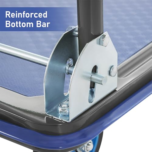 Olympia Tools Foldable Push Cart Dolly - 600 Lb. Capacity Heavy Duty Platform Truck with 360° Swivel Wheels - Blue - style: 600 Lb.