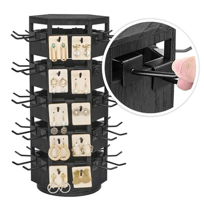 Ikee Design Wood Rotating Jewelry Display Tower for Keychains & Earrings - color: 6 side, Black, 60 hooks