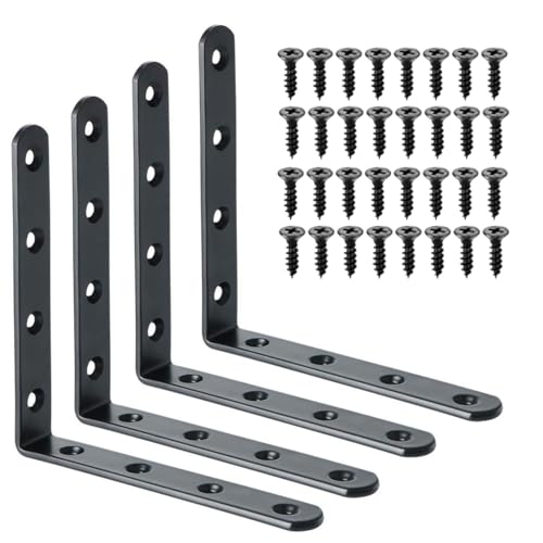 Alise 4Pcs Floating Shelf Brackets, Black Heavy Duty L Bracket for Shelves - color: Black, size: (4P) 5x5x0.8 inch