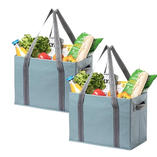 VENO 2 Pack Extra Large Reusable Grocery Shopping Bags Utility Tote - color: Light Blue, size: 2 Pack - 8 Gallon
