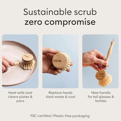 Vove Bamboo Kitchen Cleaning Set, Dish Brush, 2 Scrub Brushes, 2 Sponges - size: Cleaning Essentials - Sponges, Dish & Scrub Brush