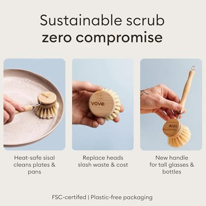 Vove Bamboo Kitchen Cleaning Set, Dish Brush, 2 Scrub Brushes, 2 Sponges - size: Cleaning Essentials - Sponges, Dish & Scrub Brush
