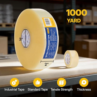 NORTHSKY Hot Melt Packaging Tape, 1000 Yard x 2 Inch Industrial Packing Tape Roll, 2 Mil Clear Carton Sealing Tape with 3 Inch Core, Packaging Tape for Box Sealing, Shipping, Warehouse, Distribution - size: 2in*2mil