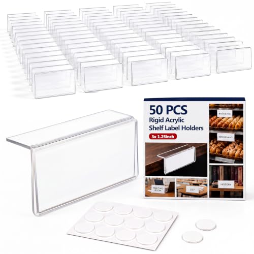 Thyle 50 Pack Acrylic Label Holders 1.25 x 3 Inch, L-Shape Price Tag Stand - size: 1.25 x 3 Inch