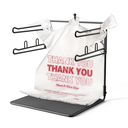 Plastic Bag Holder, Metal Base Grocery Bag Organizer - color: Black