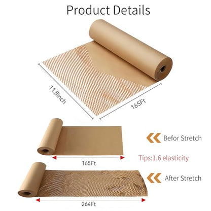 Honeycomb Packing Paper - 12"x165" Bubble Wrap Roll for Moving Shipping - size: 11.8"x165'