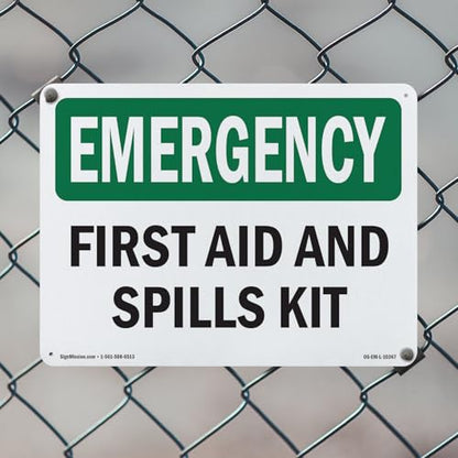First Aid And Spills Kit OSHA Emergency Aluminum Sign 10 Inch x 7 Inch - 10 Pack - color: Aluminum, size: 10 Pack of 10" x 7"