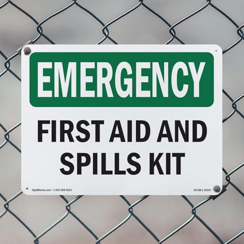 First Aid And Spills Kit OSHA Emergency Rigid Plastic Sign 18 Inch x 12 Inch - 5 Pack - color: Plastic, size: 5 Pack of 18" x 12"