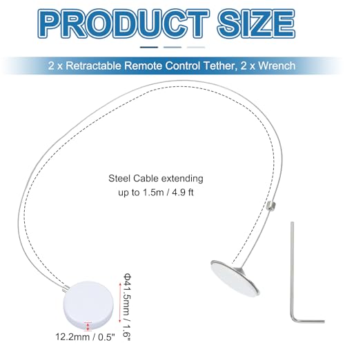 PATIKIL 1.5m / 4.9Ft Retractable Remote Control Tether, 2 Pcs Security Remote Cable Lock Adjustable Cable Leash Length for TV Remote Control Gaming Controller, White (Iron Cap) - color: White