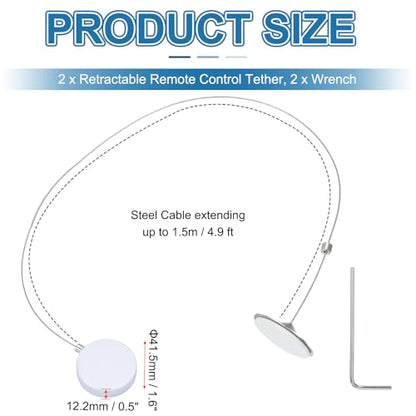 PATIKIL 1.5m / 4.9Ft Retractable Remote Control Tether, 2 Pcs Security Remote Cable Lock Adjustable Cable Leash Length for TV Remote Control Gaming Controller, White (Iron Cap) - color: White