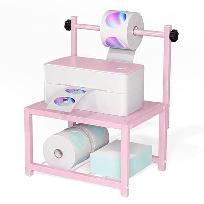 Label Holder for Rolls and Fan-Fold Labels, Sturdy Thermal Sticker Holder for Desktop Thermal Printer, Shipping Label Sticker Dispenser for Home, Office, and Small Businesses - color: Pink