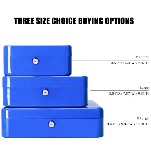 Jssmst Large Cash Box with Key Lock - Durable Metal Cash Box with Money Tray, 11.81 x 9.84 x 3.46 inches (X-Large, Blue) - color: Blue, size: XL(11.81")