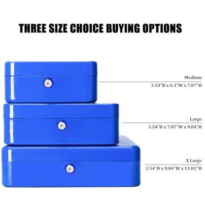 Jssmst Large Cash Box with Key Lock - Durable Metal Cash Box with Money Tray, 11.81 x 9.84 x 3.46 inches (X-Large, Blue) - color: Blue, size: XL(11.81")