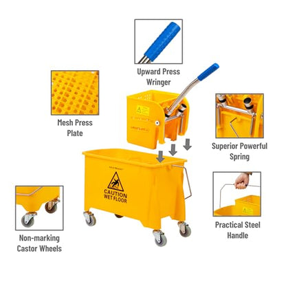Mind Reader Mop and Bucket Set with Wringer, Mop Included, 5.5 Gallon Cleaning System with Wheels, Upward Press Wringer, Small Mop Compatible - size: Mop and Mop Bucket