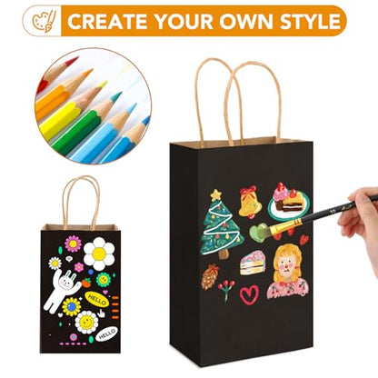 XPCARE Black Paper Bags with Handles, 200Pcs 5.25x3.25x8.25'' Kraft Bags - color: Black