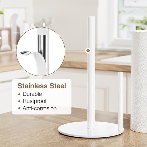 Paper Towel Holder White Stainless Steel Kitchen Countertop Roll Organizer - color: White