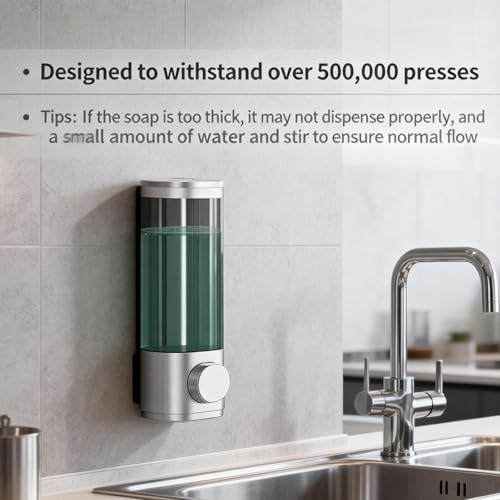 10oz/300ml Single Manual Wall Mounted Soap Dispenser, Silver - color: Silver