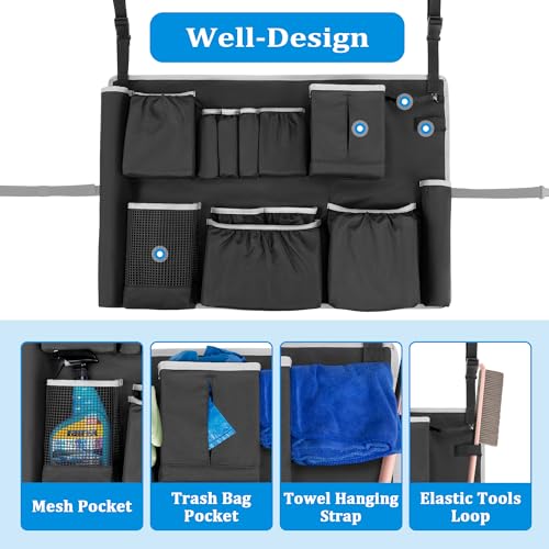 HODRANT Trash Can Caddy Bag with 13 Pockets Fit 32-55 Gallon Garbage Bin - color: Black with gray edge