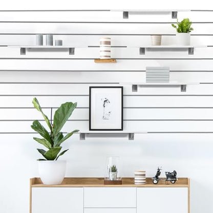 6 Pack White Slatwall Shelf, 15.7" x 6" Wooden Slat Wall Shelves with Metal Brackets Heavy Duty Slatwall Shelving Organizer Accessories for Home Garage (6, 15.7" x 6") - size: 15.7" x 6"