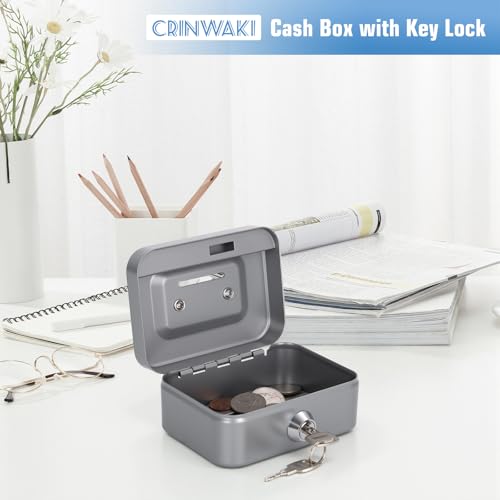Cash Box with Lock Small Cute Coin Lock Box with Money Slot Mini Portable Gamble Safe Box 4.5"x3.4"x2.4" Grey - color: Grey-Mini