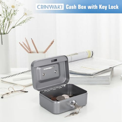 Cash Box with Lock Small Cute Coin Lock Box with Money Slot Mini Portable Gamble Safe Box 4.5"x3.4"x2.4" Grey - color: Grey-Mini