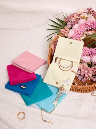 3Pcs Small Jewelry Bags Velvet Zipper Jewelry Organizer Jewelry Rolls Small Bags for Jewelry Gift Bags Jewelry Pouch with Snap Button for Bracelet Rings Necklace Earring for Travel,4"x4",Blue