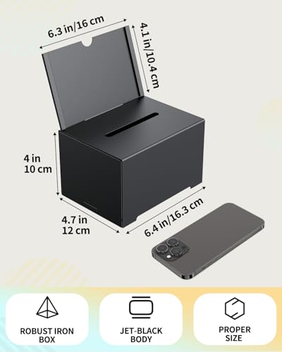 Uniclife 2 Pack 6.4"x 4.7" x 4" Black Metal Donation Box with Slot Lock - size: 2 Pack