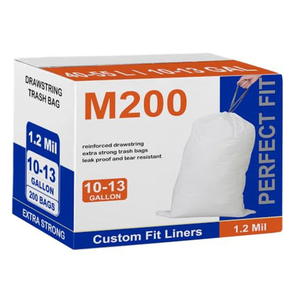 Perfect Fit Code M 200 Count Heavy Duty Trash Bags with Reinforced Drawstring 1.2 Mil Thick Heavy Duty Quality Drawstring 8-12 Gallon Garbage Liners GRAND SAVE! - color: for Code M 200 Count
