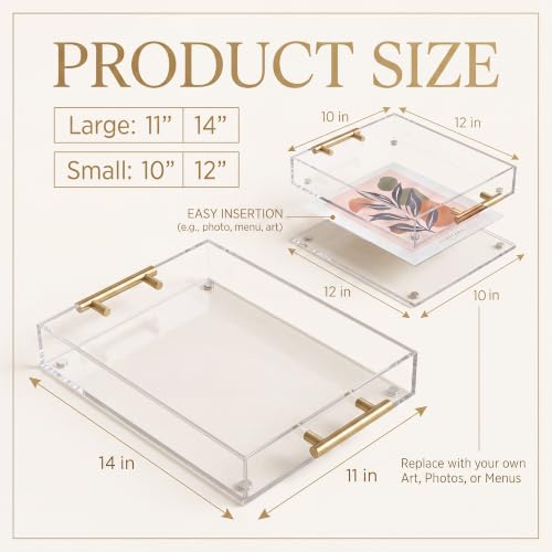 Novabright 2 Pack Clear Acrylic Serving Tray with Magnetic Mat Insert