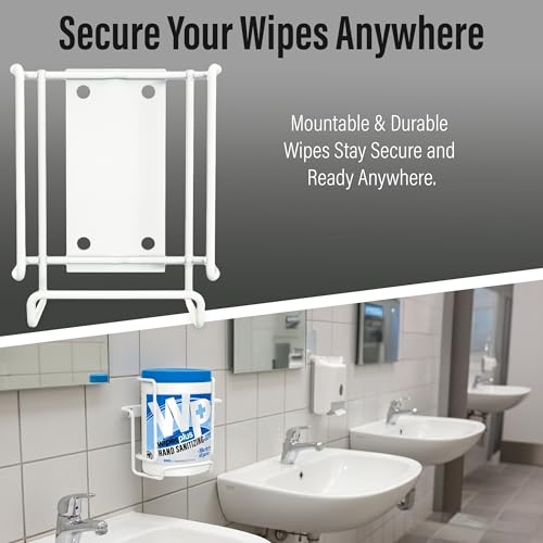 WIPESPLUS Wall Bracket Wipes Canister Holder with Screw and Tape Mounting Hardware for Supermarkets, Retail, and Business, 6.5 Inches, White - size: 1 Count (Pack of 1)