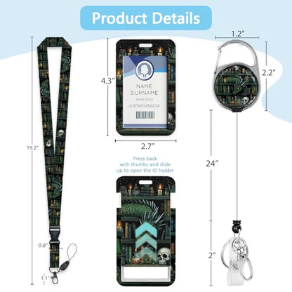 Gctriki Goth Dragon Lanyards for ID Badges, Badge Holder Retractable Clip - color: Dragon Book