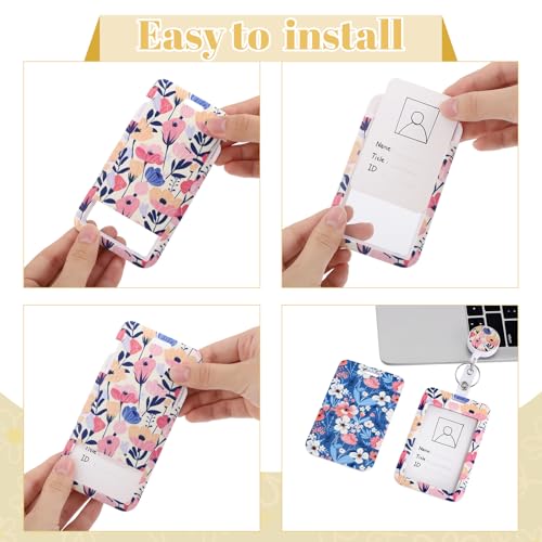 3 Pack Flower Badge Holder with Retractable Reel, Vertical Id Card Holder - color: Painting Flower